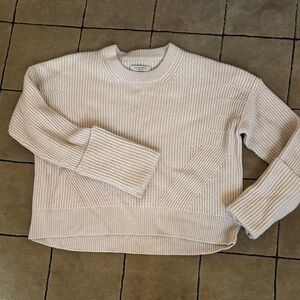 All Saints Cream Ribbed Crew Neck Sweater